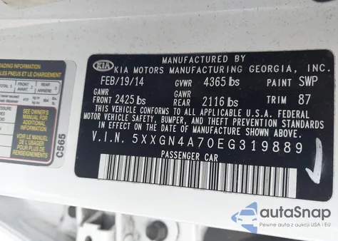 2014 Kia Optima Ex z USA, uszkodzony, nr VIN 5XXGN4A70EG319889